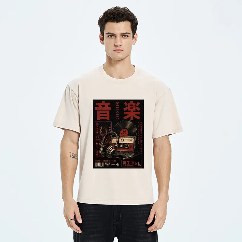 Tokyo-Tiger Retro Music Lovers Washed T-Shirt