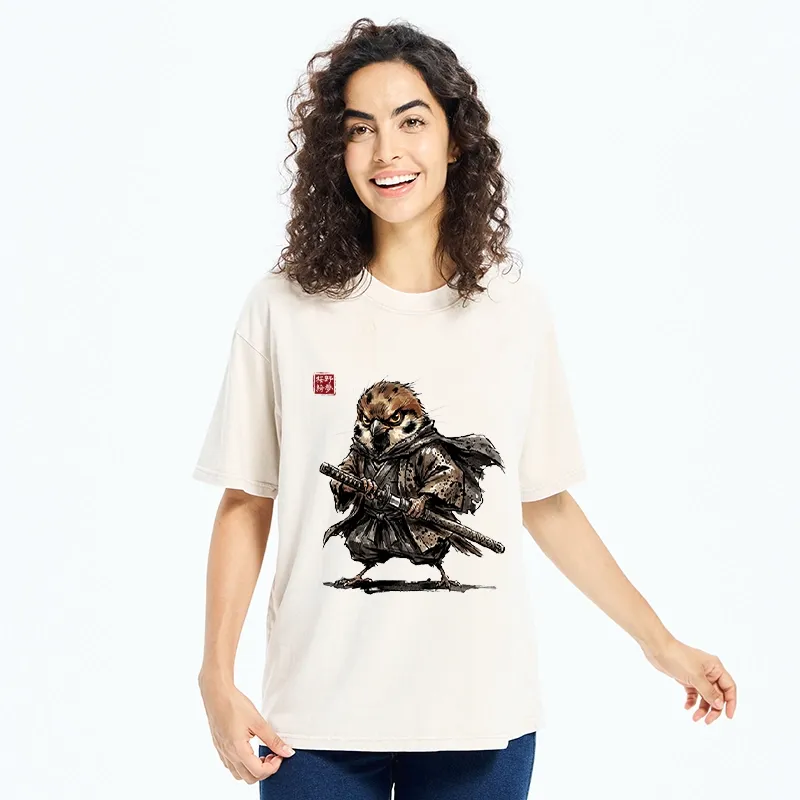 Tokyo-Tiger Sparrow Samurai Ready To Fight Washed T-Shirt