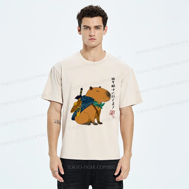 Tokyo-Tiger Capybara Is Going To Rescue The Princess Washed T-Shirt