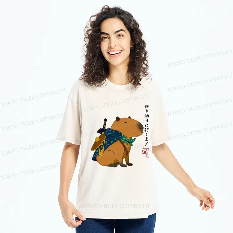 Tokyo-Tiger Capybara Is Going To Rescue The Princess Washed T-Shirt