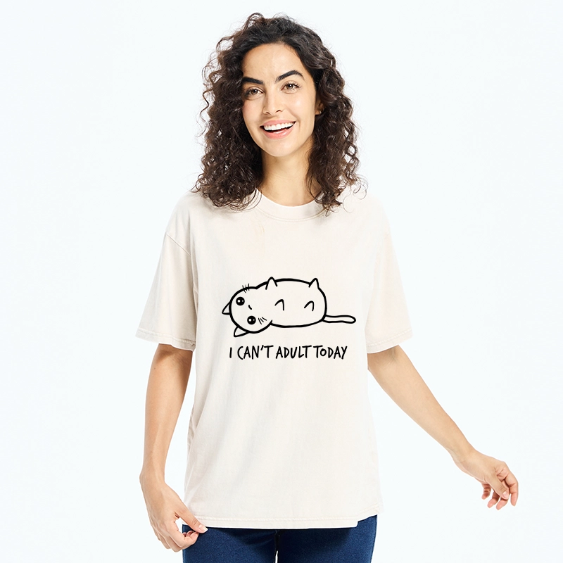 Tokyo-Tiger Lazy Cat Refusing Adulting Life Washed T-Shirt