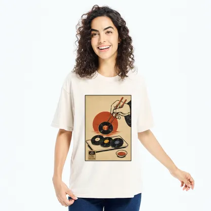 Tokyo-Tiger Chopsticks And Vinyl Sushi Art Washed T-Shirt