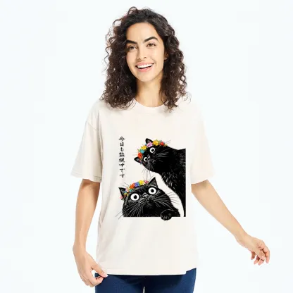 Tokyo-Tiger Flower Crown Black Cat Washed T-Shirt