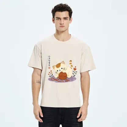 Tokyo-Tiger Cute Watercolor Cat Playing With Yarn Washed T-Shirt
