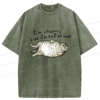 Tokyo-Tiger Fat Cat Funny Washed T-Shirt