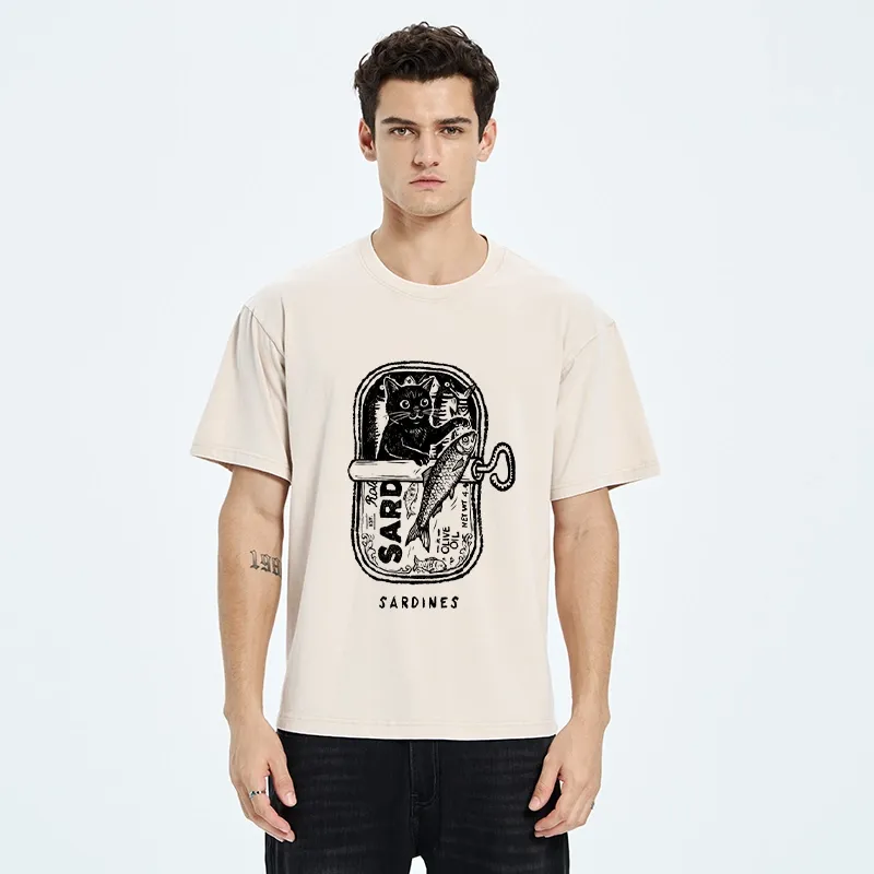 Tokyo-Tiger Black Cat Stuck In A Sardine Can Washed T-Shirt