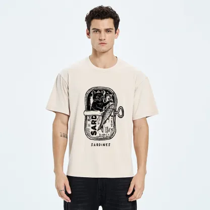 Tokyo-Tiger Black Cat Stuck In A Sardine Can Washed T-Shirt
