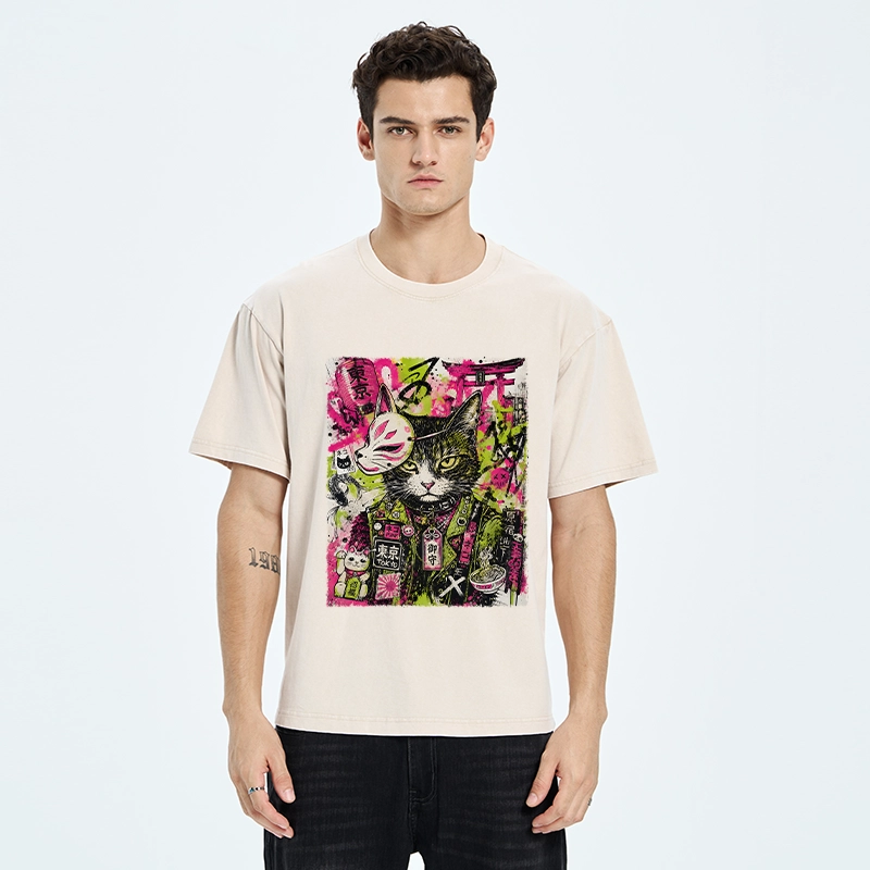 Tokyo-Tiger Funny Tokyo Street Cat Meme Art Washed T-Shirt