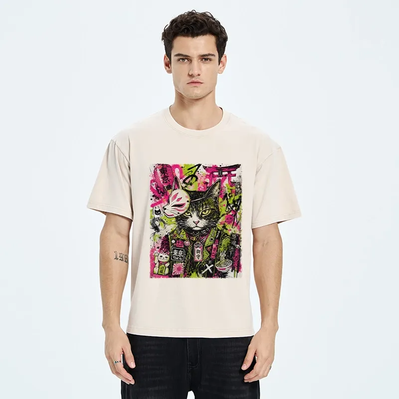 Tokyo-Tiger Funny Tokyo Street Cat Meme Art Washed T-Shirt