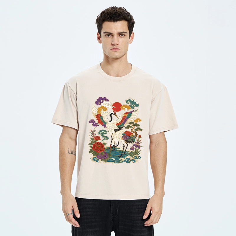 Tokyo-Tiger Traditional Japanese Cranes Art Print Washed T-Shirt