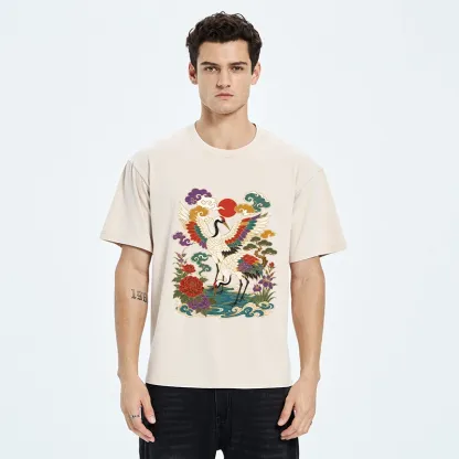 Tokyo-Tiger Traditional Japanese Cranes Art Print Washed T-Shirt