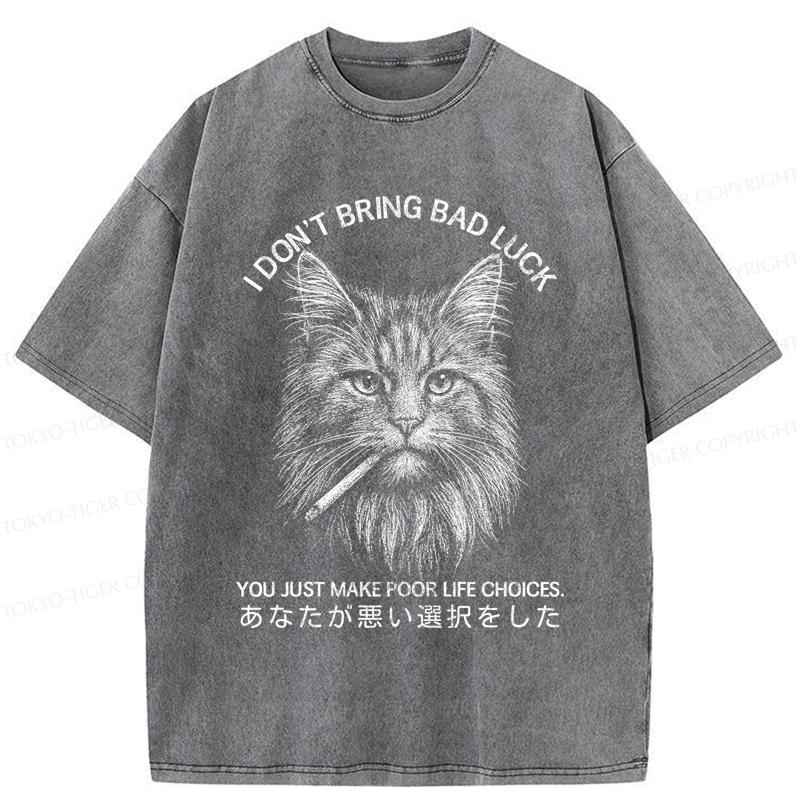 Tokyo-Tiger Cat Don't Bring Bad Luck–It’s Up To You Washed T-Shirt