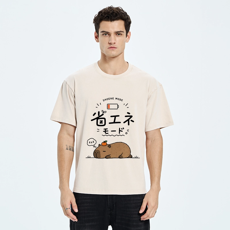 Tokyo-Tiger Capybara Naps Through Slow Lazy Days Washed T-Shirt
