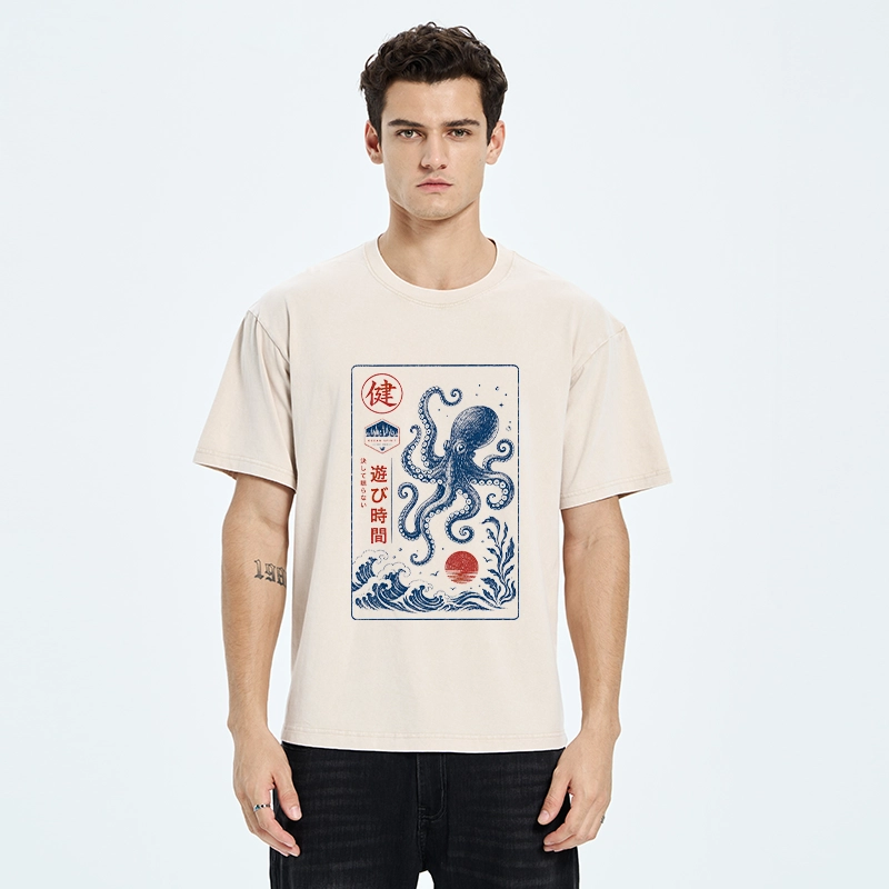 Tokyo-Tiger Octopus Swims In Wild Ocean Waves Washed T-Shirt