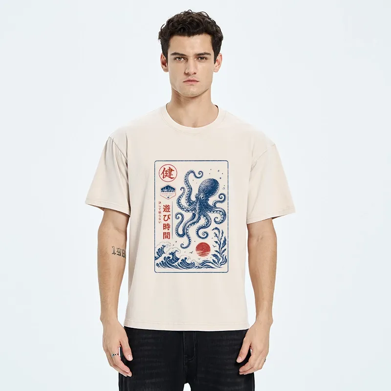Tokyo-Tiger Octopus Swims In Wild Ocean Waves Washed T-Shirt