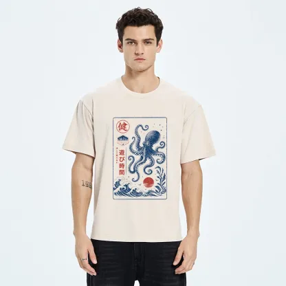 Tokyo-Tiger Octopus Swims In Wild Ocean Waves Washed T-Shirt