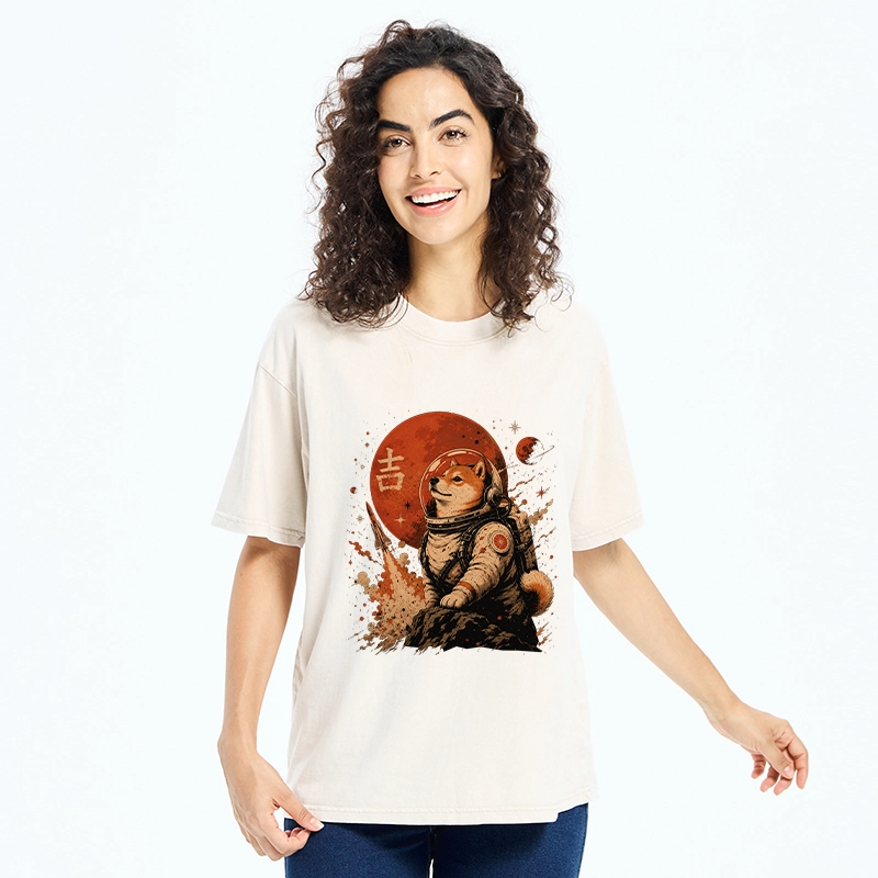 Tokyo-Tiger Space Dog On Red Planet Mission Washed T-Shirt