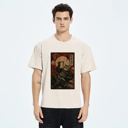 Tokyo-Tiger Bushido Cat Takes A Cozy Ramen Break Washed T-Shirt