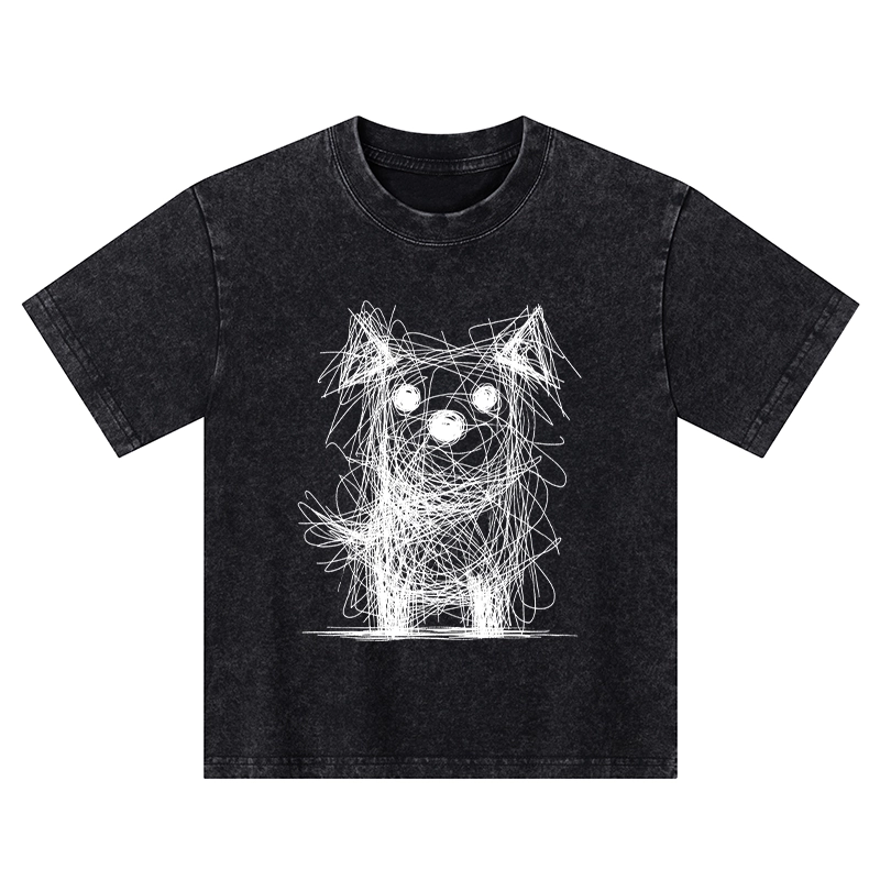 Tokyo-Tiger Scruffy Dog Chaos Art Kids Washed T-Shirt