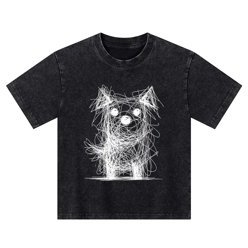 Tokyo-Tiger Scruffy Dog Chaos Art Kids Washed T-Shirt
