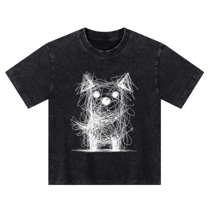 Tokyo-Tiger Scruffy Dog Chaos Art Kids Washed T-Shirt