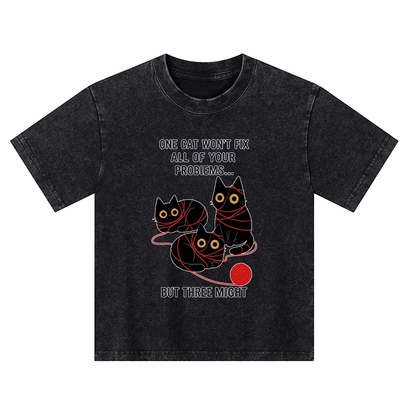 Tokyo-Tiger Three Cats Fix All Problems Kids Washed T-Shirt