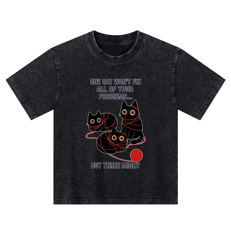 Tokyo-Tiger Three Cats Fix All Problems Kids Washed T-Shirt
