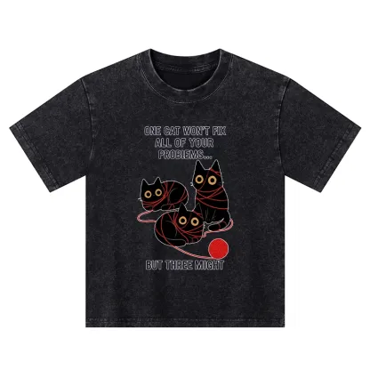 Tokyo-Tiger Three Cats Fix All Problems Kids Washed T-Shirt