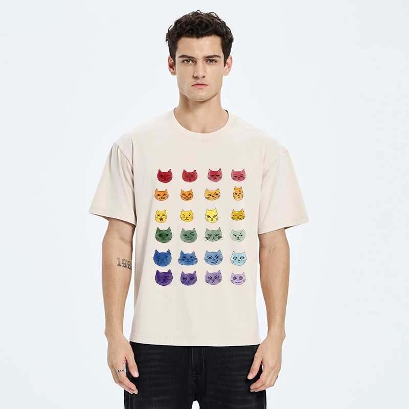 Tokyo-Tiger Watercolor Rainbow Cat Washed T-Shirt