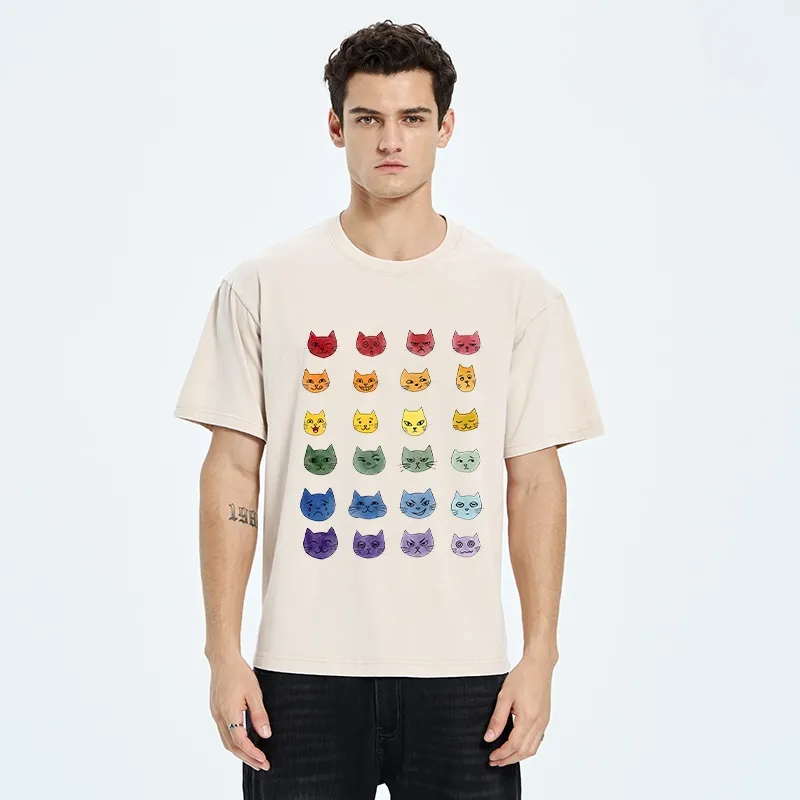 Tokyo-Tiger Watercolor Rainbow Cat Washed T-Shirt