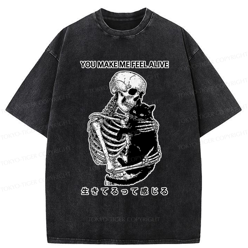 Tokyo-Tiger Cat Make Me Feel Alive Washed T-Shirt