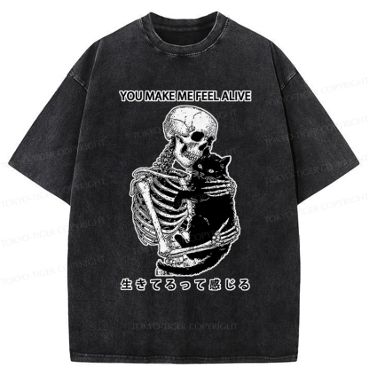 Tokyo-Tiger Cat Make Me Feel Alive Washed T-Shirt