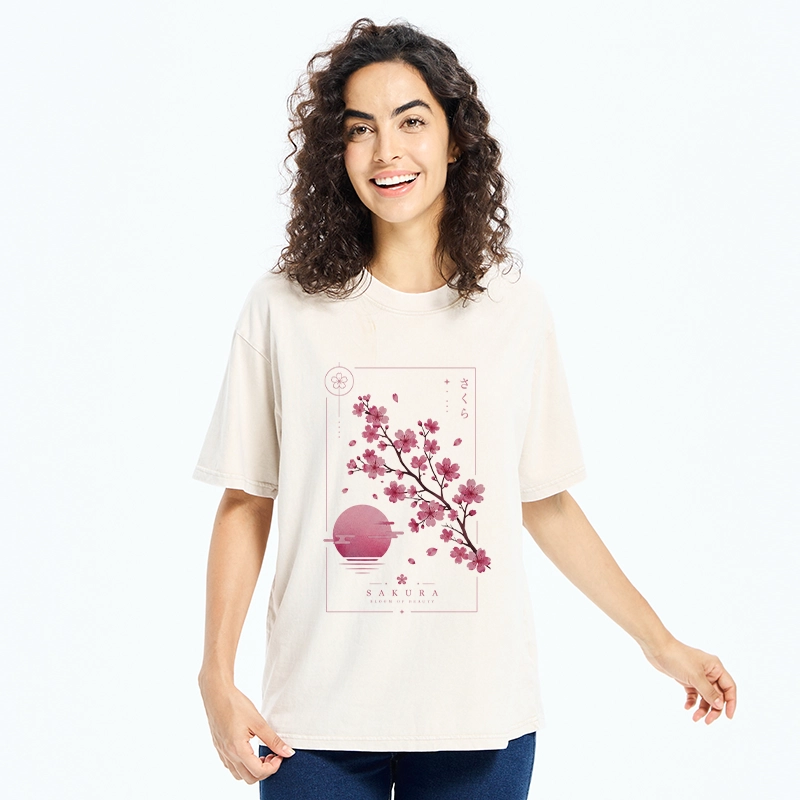 Tokyo-Tiger Sakura Moon Japanese Vintage Washed T-Shirt