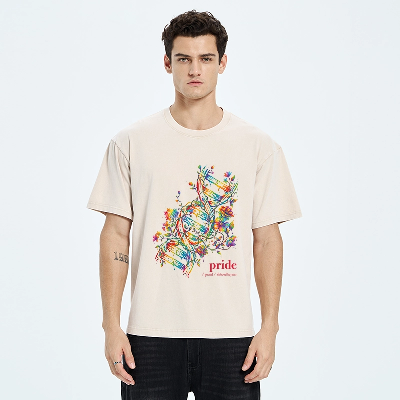 Tokyo-Tiger Floral Rainbow DNA Full Of Pride Spirit Washed T-Shirt