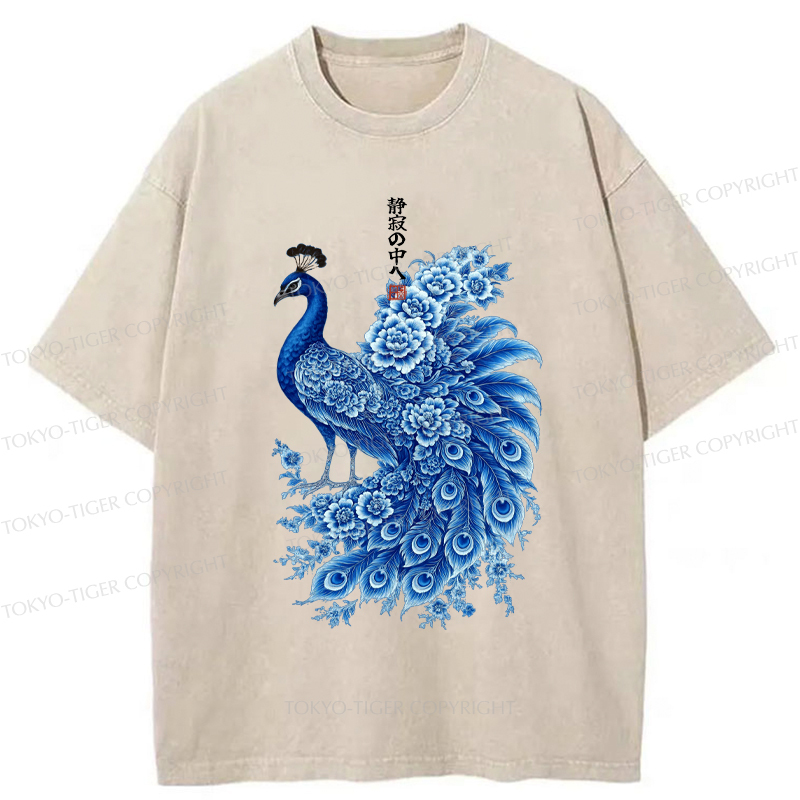Tokyo-Tiger The Elegance Of An Ink-Wash Peacock Washed T-Shirt