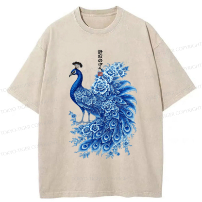 Tokyo-Tiger The Elegance Of An Ink-Wash Peacock Washed T-Shirt