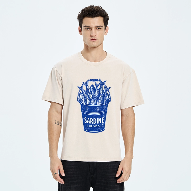 Tokyo-Tiger Vintage Bucket Full Of Fresh Sardines Washed T-Shirt