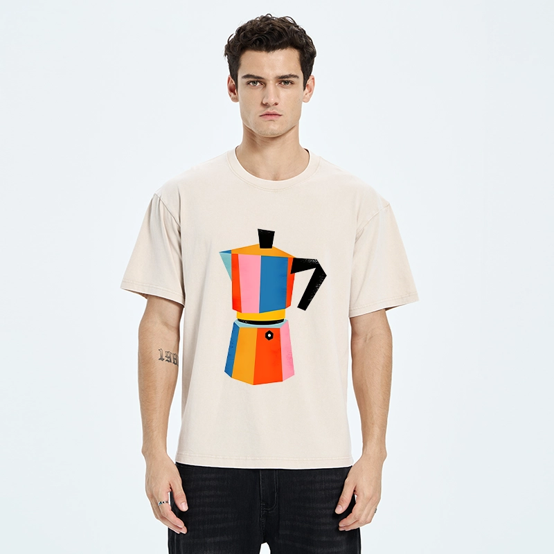 Tokyo-Tiger Bright Hues Make Classic Coffee Pot Washed T-Shirt