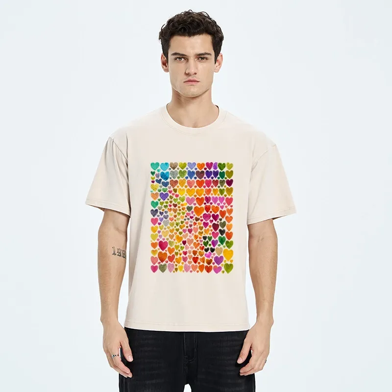Tokyo-Tiger Rainbow Hearts Fill Full Art Grid Washed T-Shirt
