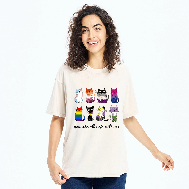 Tokyo-Tiger Cute Cats Guard Every Unique Soul Washed T-Shirt