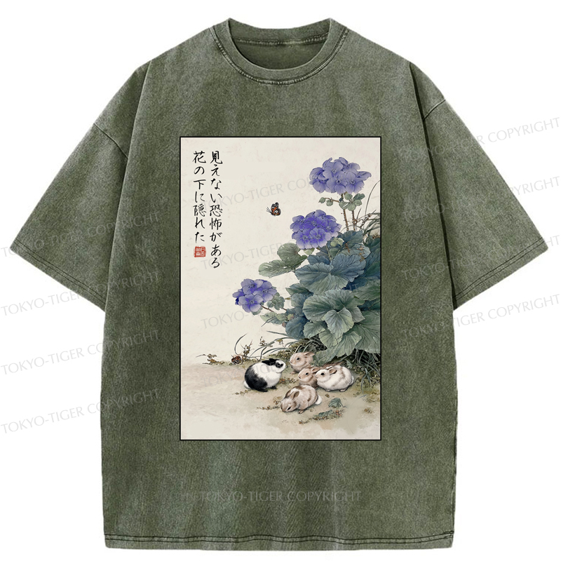Tokyo-Tiger Beneath the Bloom: A Rabbit's Tale Washed T-Shirt