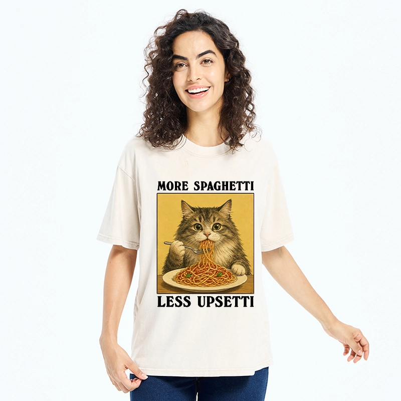 Tokyo-Tiger Cat Loves Eating Pasta Washed T-Shirt
