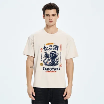 Tokyo-Tiger Vintage Bar Art With Sake Loving Octopus Washed T-Shirt