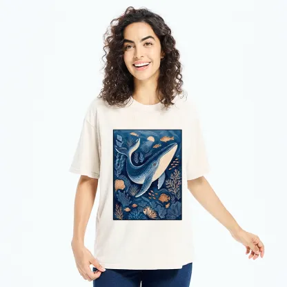 Tokyo-Tiger Blue Whale Under The Sea Washed T-Shirt