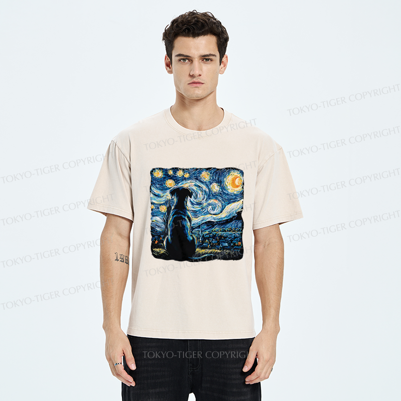 Tokyo-Tiger Starry Night Dog Washed T-Shirt