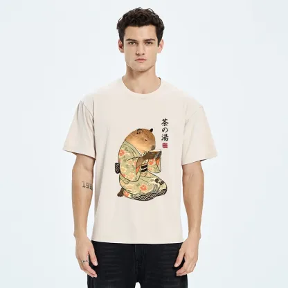 Tokyo-Tiger Capybara Drinking Tea In Kimono Washed T-Shirt