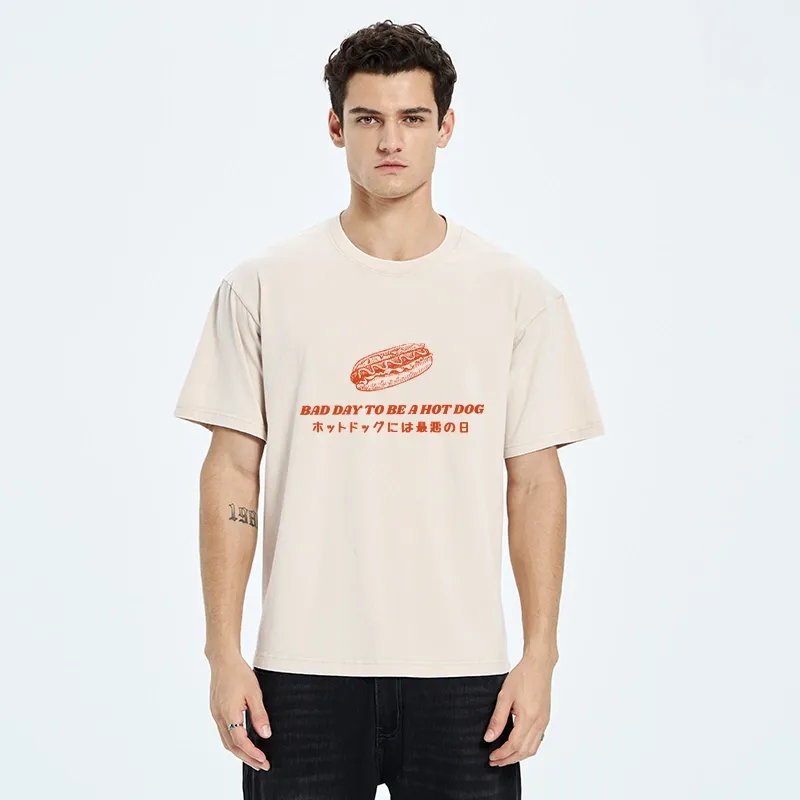 Tokyo-Tiger Vintage Hot Dog Humor Washed T-Shirt
