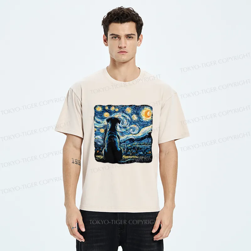 Tokyo-Tiger Starry Night Dog Washed T-Shirt