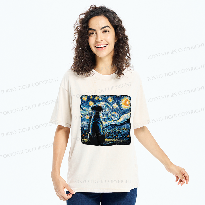 Tokyo-Tiger Starry Night Dog Washed T-Shirt