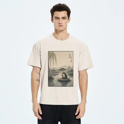 Tokyo-Tiger Frog Holding Lotus Leaf In The Rain Washed T-Shirt